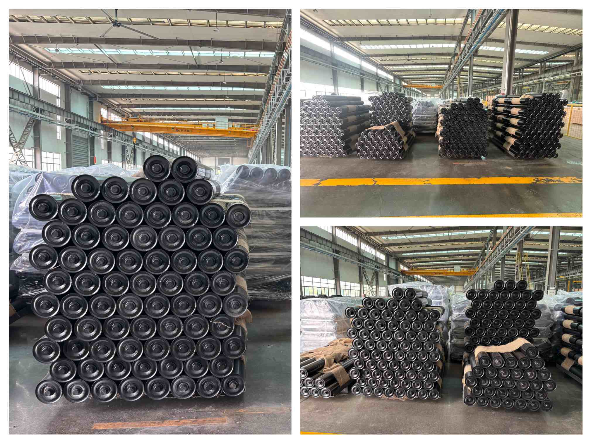 Taller de rodillos tensores de Shandong Shankuang en plena producción ininterrumpida. Varios lotes de rodillos tensores terminados para su entrega puntual a los clientes.jpg